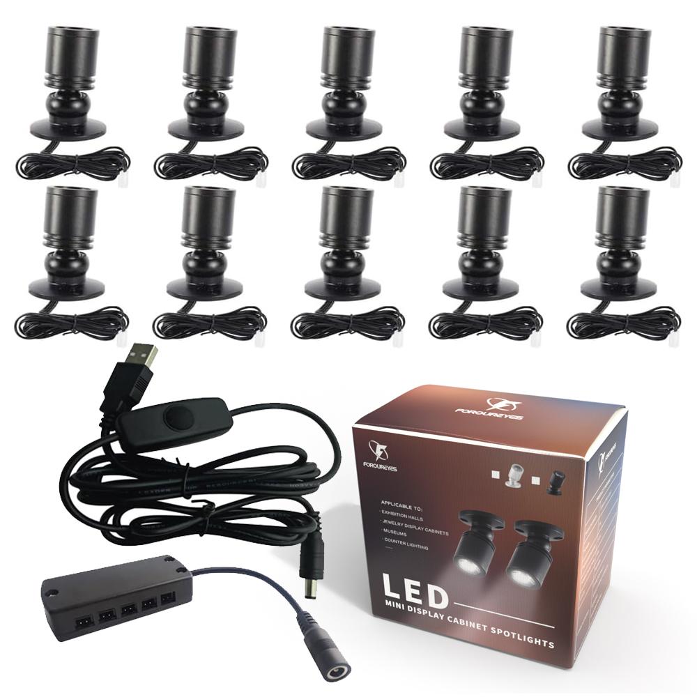 10 Lights Dimmable USB LED Cabinet Lights 5V Mini Downlight for Display Case Shelf Counter Wine Cabinet Garage Lighting