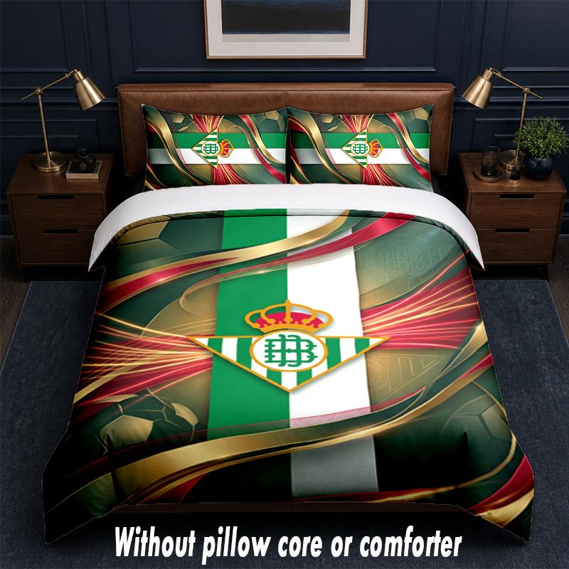 Real Betis Football Design Bed Bedding Set 1 Duvet Cover + 2 Pillowcases Soft Breathable Household Bed Linens