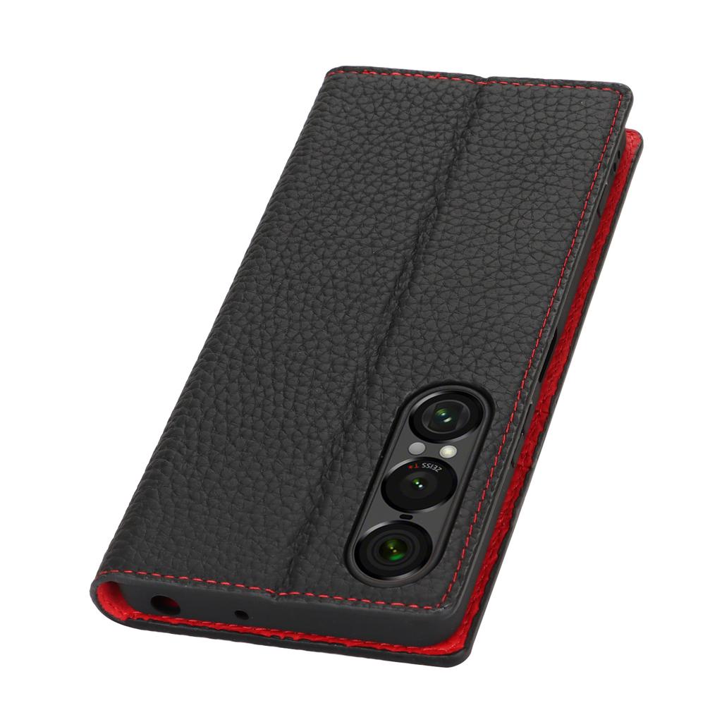 For Sony Xperia 1 VII Wallet Case Genuine Cow Leather Phone Cover Litchi Texture