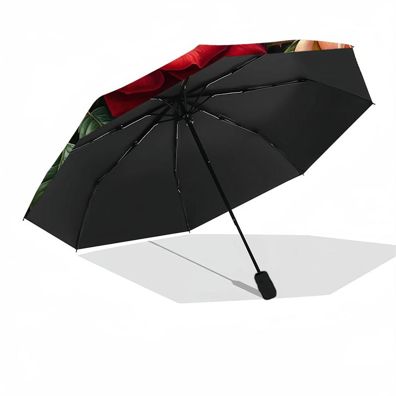 1pc Sturdy 8-Bone Auto Umbrella, Mixed Rose Bouquet Umbrella, Digital Printed, Foldable Umbrella for On-the-Go Outdoor Use