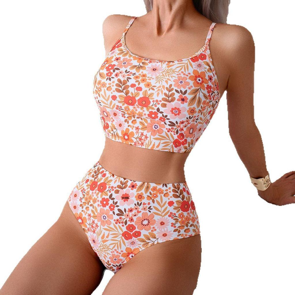 European & American Floral Spaghetti Strap Backless Bikini - Women's Two-Piece Swimsuit