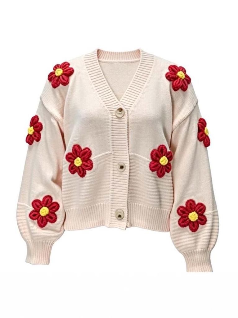 2026 Korean Style Embroidered Cardigan - Cute Button Knit Sweater