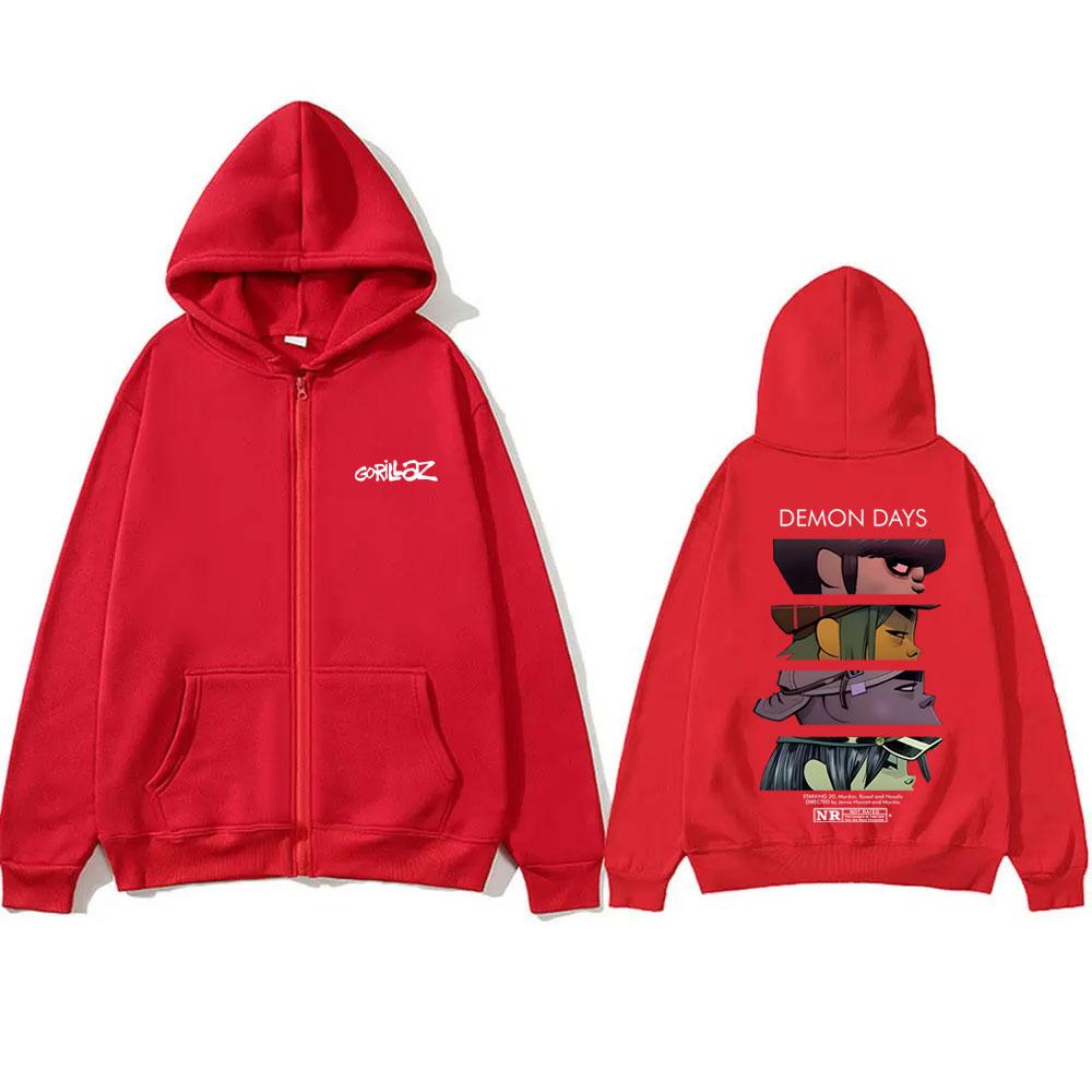 Rock Band Gorillaz Demon Days Eyes Graphic Zipper Hoodie Men Fashion Oversized Zip Up Jacket Unisex Zip Up Sweatshirt