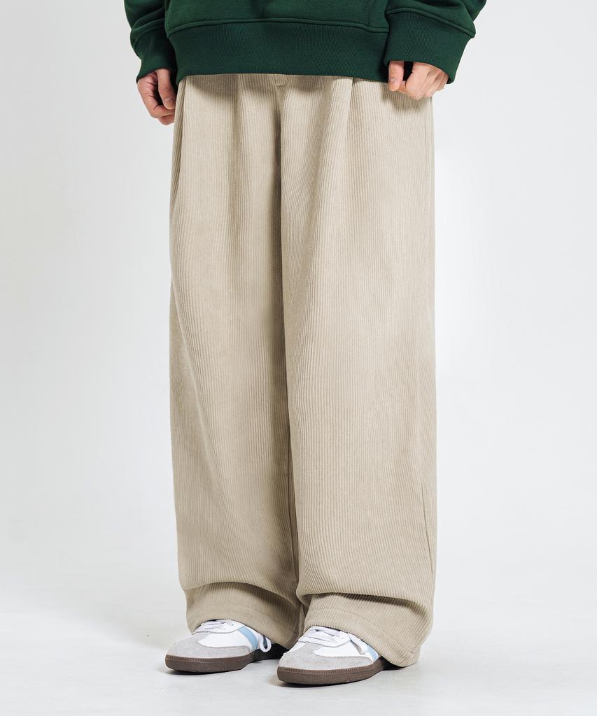 LEMAIN SECOND Single-Pleat Wide Corduroy Elastic Pants [Beige]