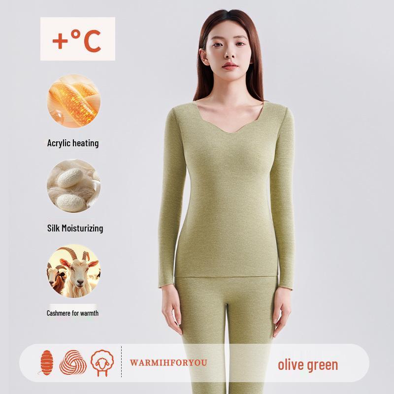 Women's 2025 Seamless Fleece-Lined Antibacterial Turtleneck & Pants Set - Warm Winter Long Johns