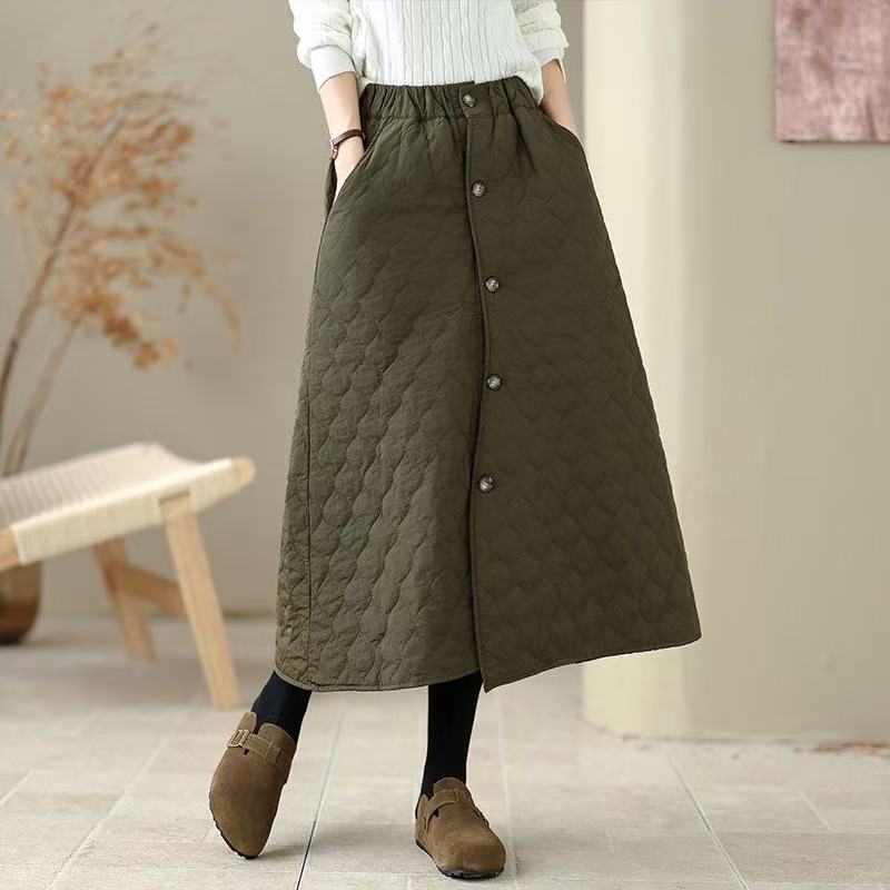 Cotton Padded plus size High waist vintage Spring autumn Winter casual loose long for woman skirts womens skirt
