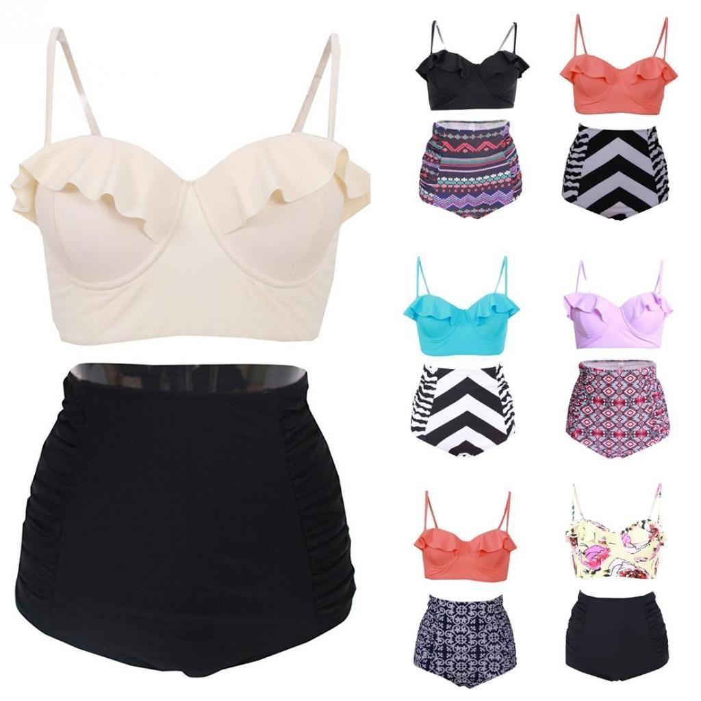 Women Personality Fashion Ruffles Plaid Floral Zebra Bikini Set Swimsuit For Trendsetters