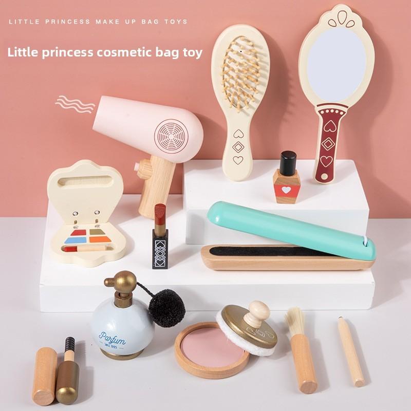 

Wooden Pretend Play Makeup Case With Storage For Kids Educational Toys Makeup Bag