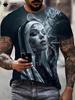 Men's  with Smoking Nun 3D Graphic T-Shirt Black Casual Summer Tee Short Sleeves Polyester  Streetwear T-Shirts Vintage Clothing