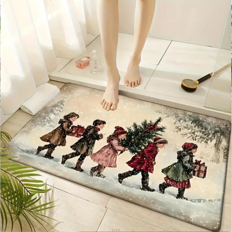 Christmas Themed Door Mat Gingerbread/Santa/gnome Print Floor Mats,Non-Slip Welcome Rugs for Home Entryway & Holiday Decor