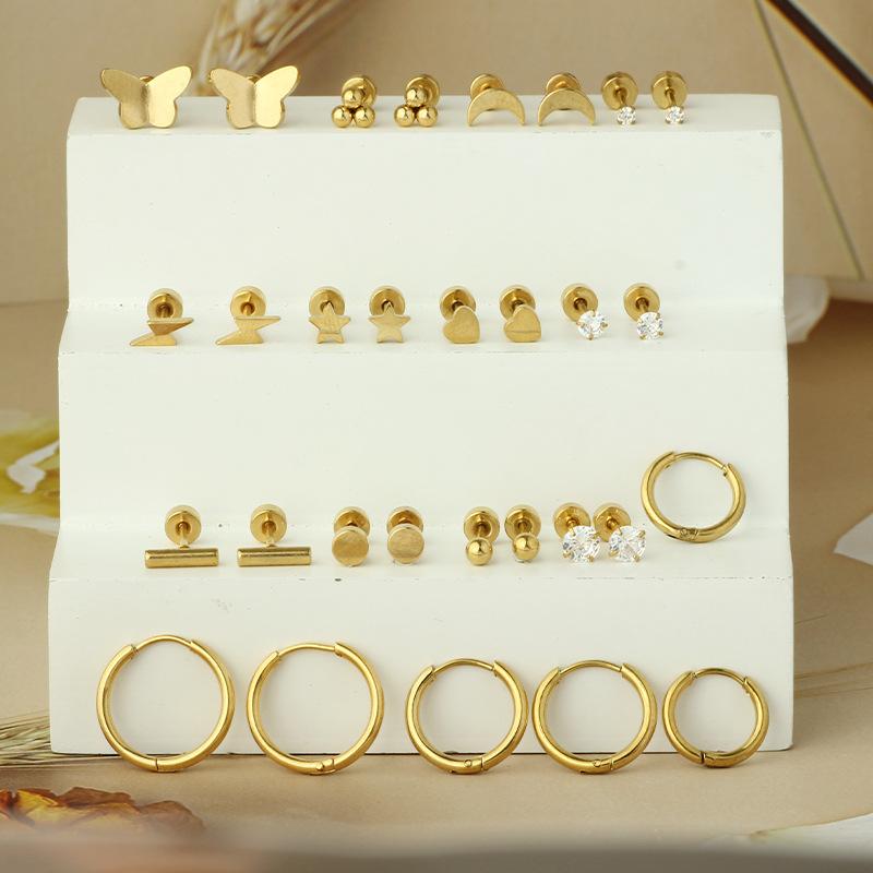 Stainless steel fashionable stud earrings - simple zirconia ear hoop set of earrings