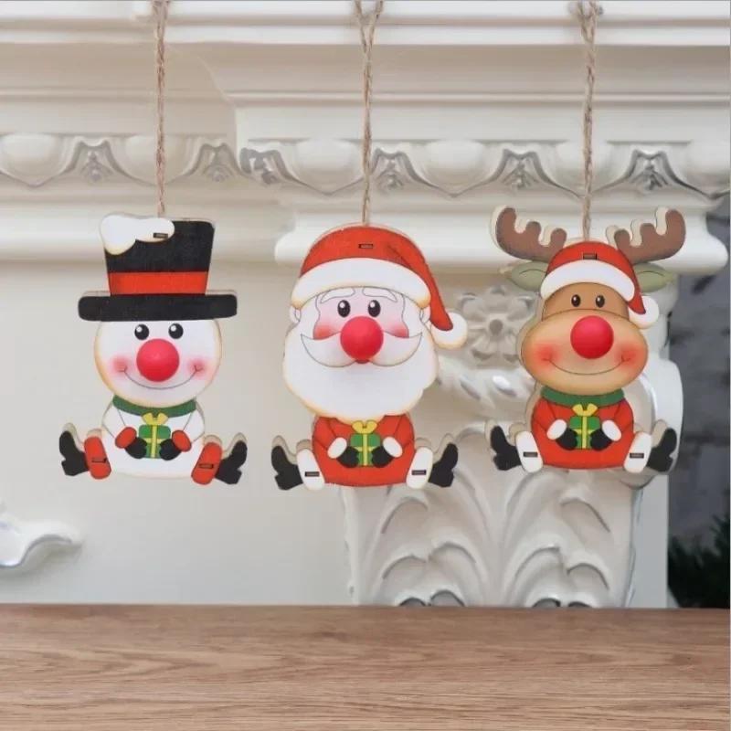 New Style Ornaments Wooden Luminous Decorations Children's Gifts Christmas Tree Pendant Home Kawaii Party Decor Supplies