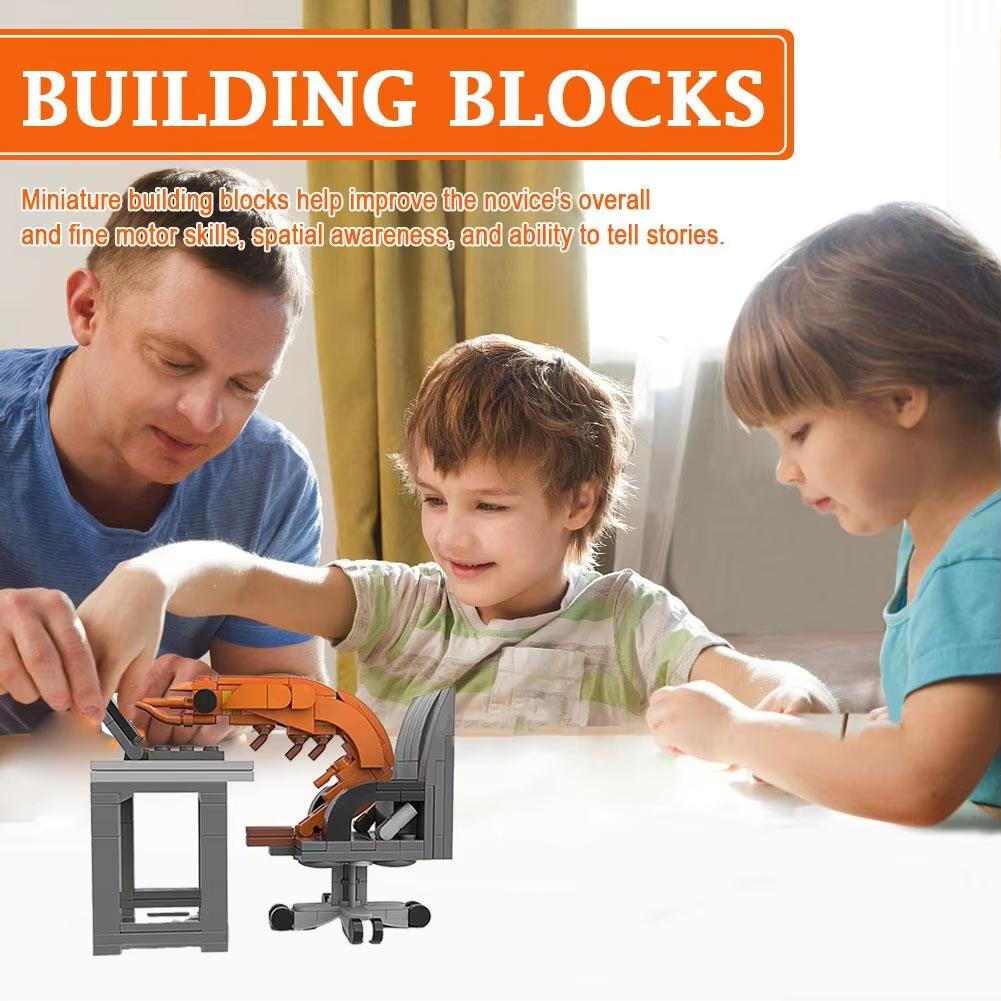 Shrimp Model Figurines Building Block Prank Toy Set Puzzle Assembly Randomly Mixing Desktop Ornaments