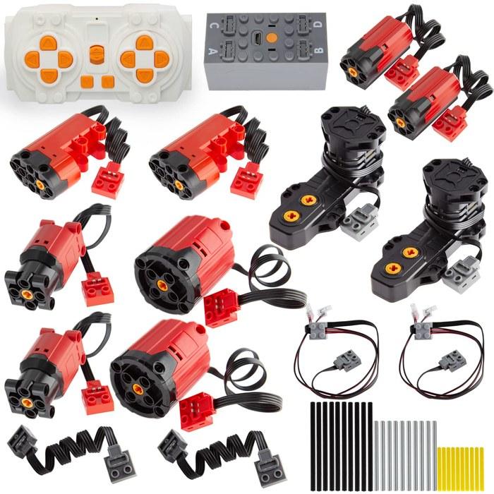 TEESE 46pcs Technic Motor Set with Red Burst Motor, Remote Battery Box Extension Cable, Compatible with Lego Technic Parts