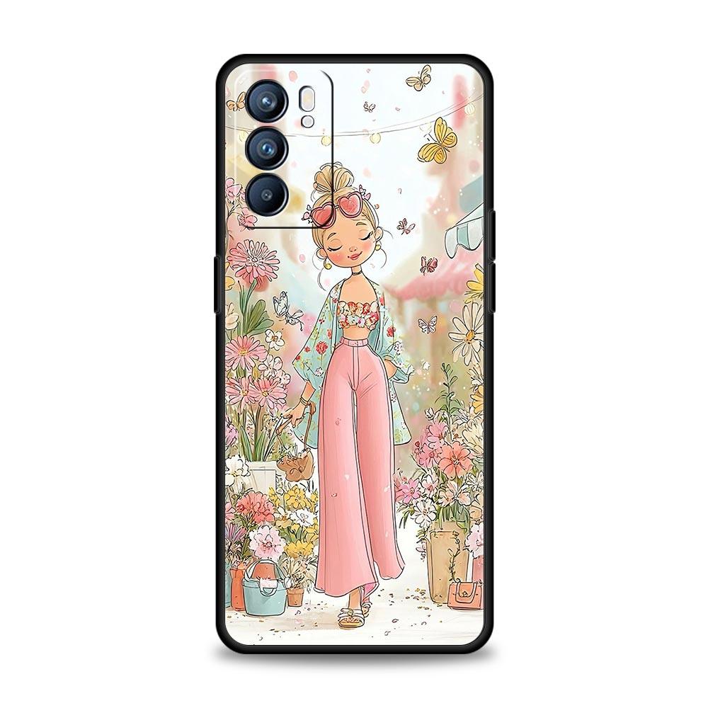 Cartoon Girl Phone Case For Oppo A17 A31 A54 A57 A78 A79 A98 Find X5 X6 Reno 6 7 8 10 11 12 13 F Pro 5G Soft TPU Cover Funda Bag