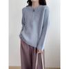Solid color semi-zipper simple and versatile knitted sweater women's clothing autumn and winter new loose and lazy round neck pullover sweater