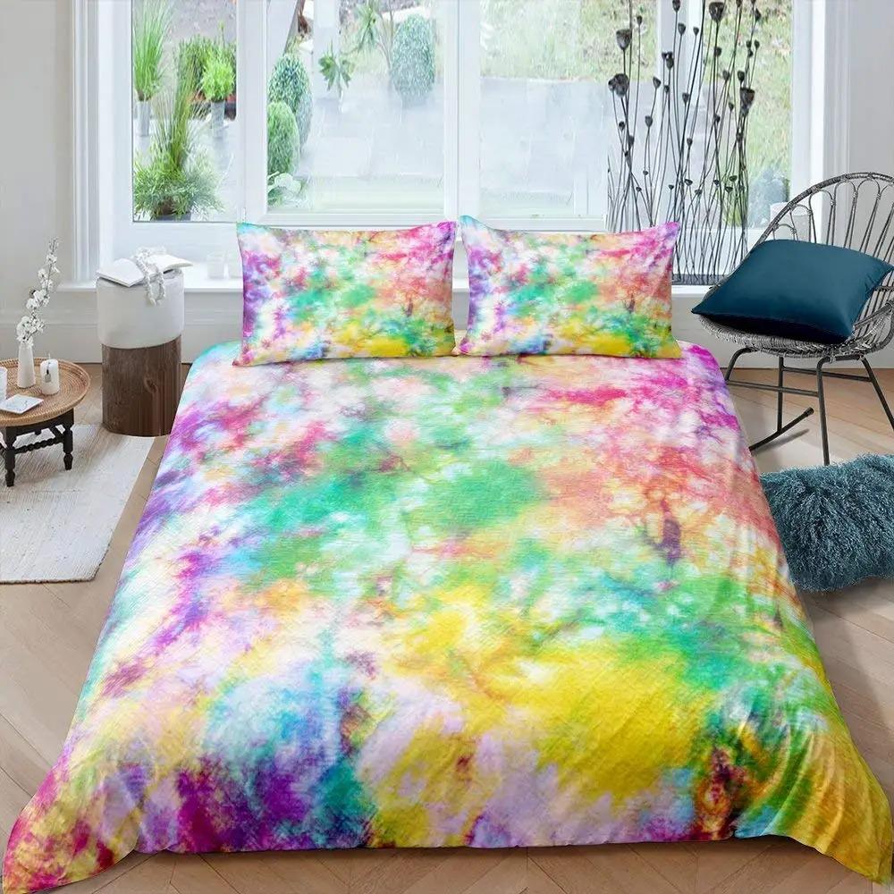 Tie Dye Bedding Set Boho Psychedelic Duvet Cover for Kids Children Teens Adult Hippie Tie Dye Comforter Cover