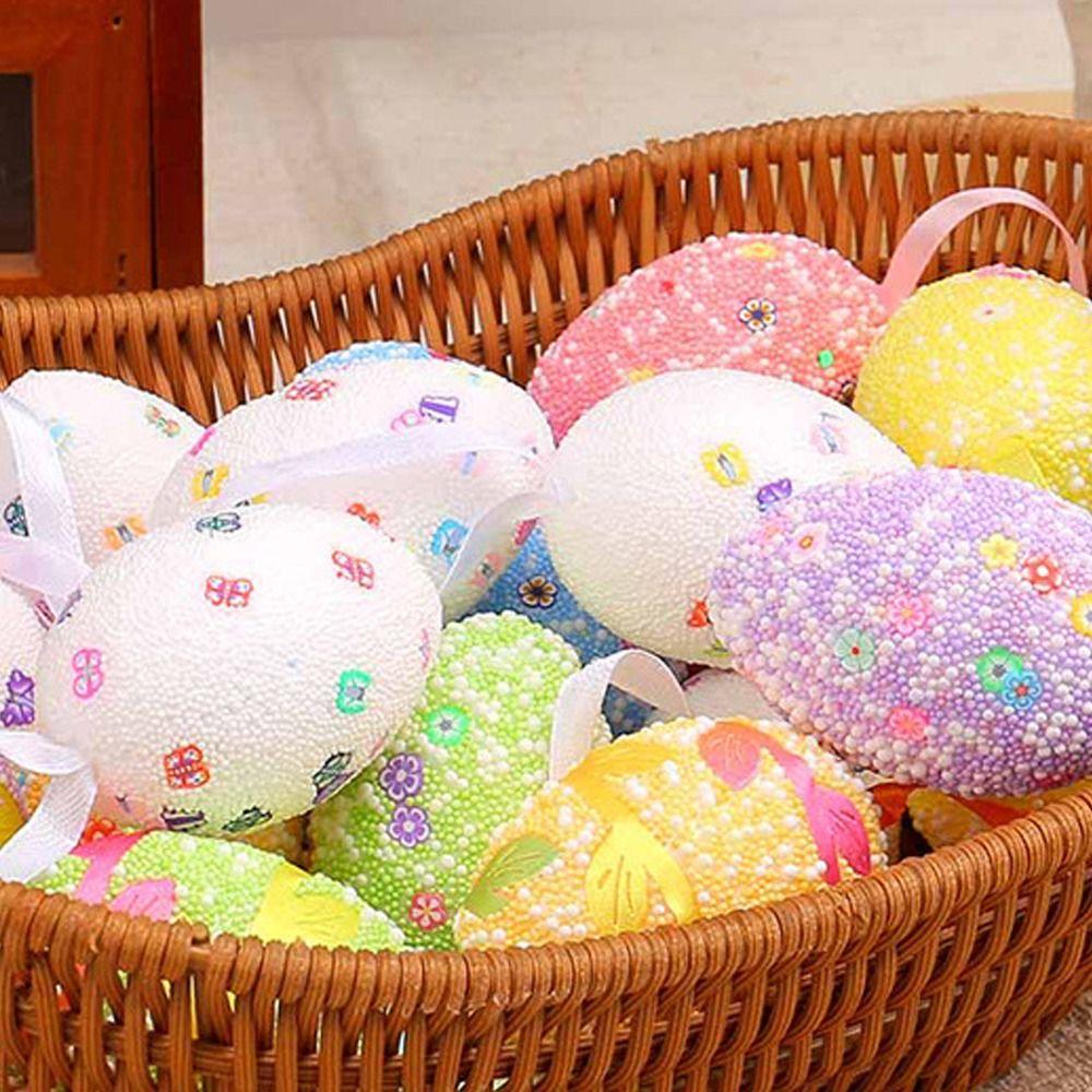 6PCS Colorful Painted Easter Eggs Pendant Foam Simulation Egg Pendant  Home Party Decorations