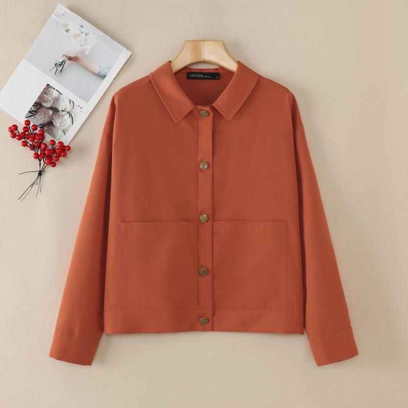 

ZANZEA Женская повседневная блузка с отложным воротником и длинными рукавами оранжевый