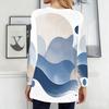 Women Plus Size Round Neck Long Sleeve Blue White Beige Printed Loose Longline T Shirt With Pockets