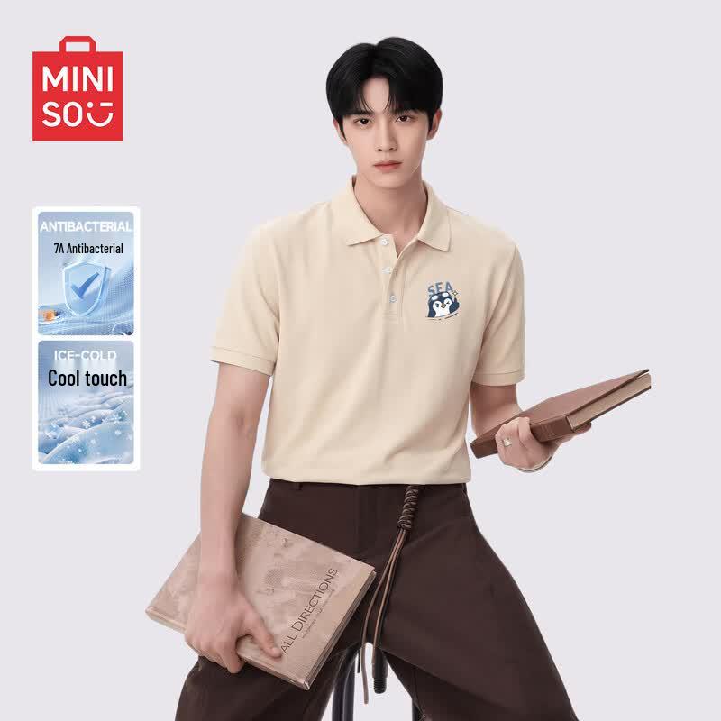 MINISO Men's Summer Casual Polo Shirt with Penguin Badge