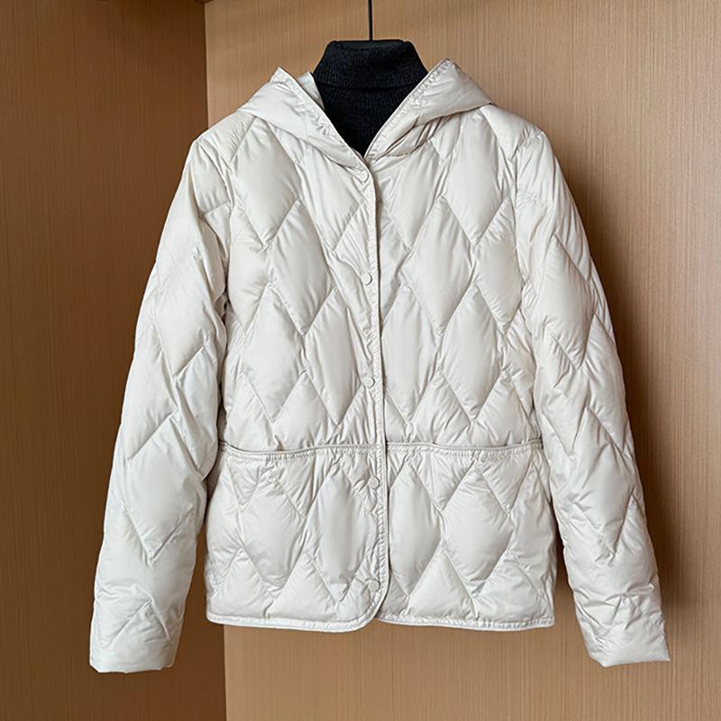 Light and thin white duck down hooded down jacket women's winter fashion pressed glue warm small casual top