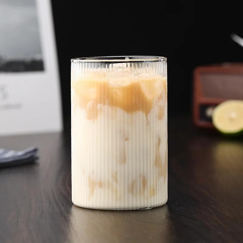 350/350ml 1/2/4/6/8pcs Large Nordic Ripple Glass Cups Transparent Whiskey Glasses Tea Water Drink Milk Juice Coffee Beer Mug Set