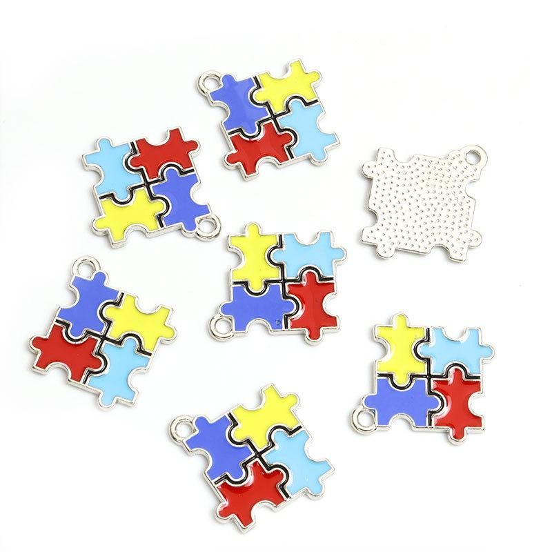Enamel Charms Heart Shaped Round Irregular Puzzle Alloy Pendants for DIY Necklace Bracelet Earrings Keychain