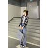 Women's New Style Spliced POLO Collar Button Plaid Fashionable Loose Versatile Casual Long Sleeve Shirt