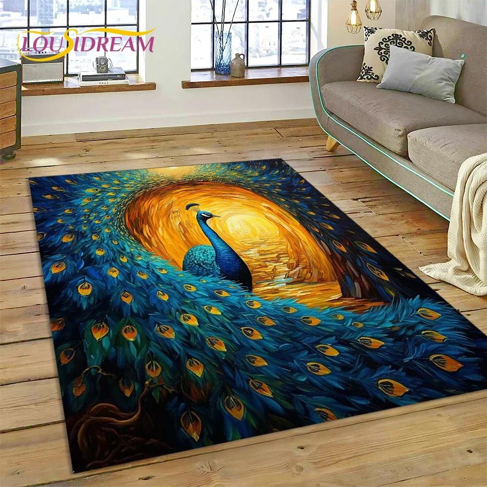 Niedlicher Teppich mit Traumvögeln, Papagei, Pfau, Cartoon-Motiv, für Schlafzimmer, Wohnzimmer, Zuhause, Sofa-Dekoration, Kinderspiel, große Deko-Bodenmatte
