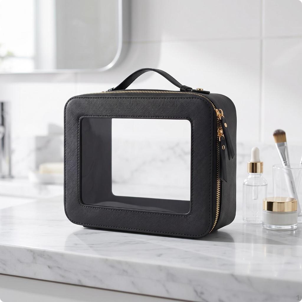 Cosmetic Bag with Carry Handle Transparent Clear Makeup Pouch Compact