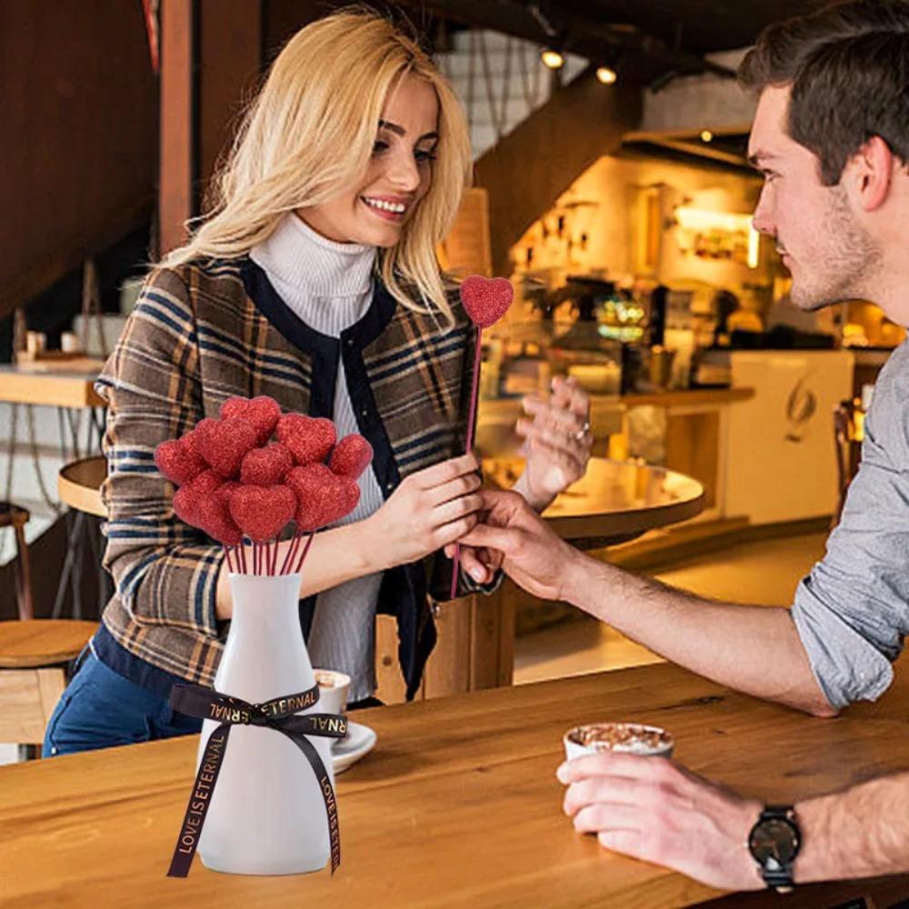 10pcs Red Pink Heart Cake Toppers DIY Decoration Vase Picks Decor Valentine's Day