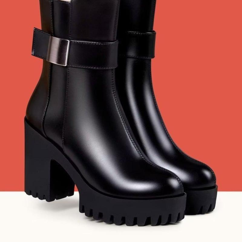 High-heeled Boot Women's New Autumn-winter Plush Heel Shoes, Versatile Shoes