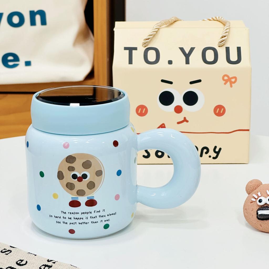 Cartoon Cone Mug with Lid Internet Celebrity Drinking Cup for Girls Dormitory Breakfast Cup Cute Gift Box Set Souvenir