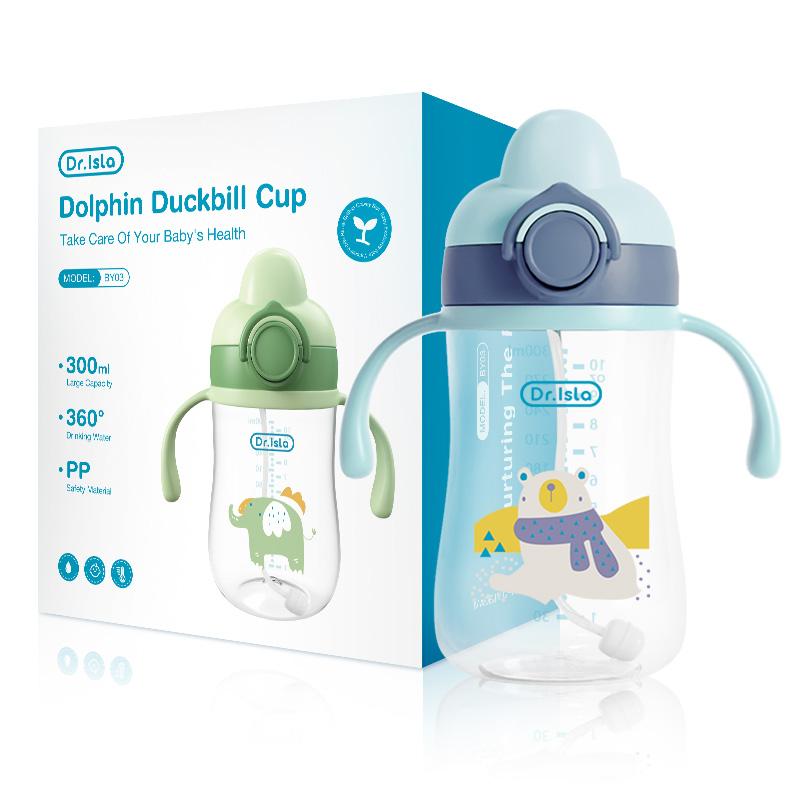 300ml Portable Baby Bottle Newborn Milk Baby Bottle With Handle & Straw Infant Feeding Cup For Babies Over 6 Months Old