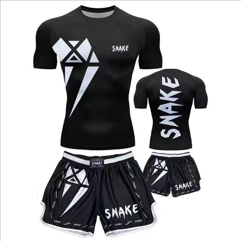 MMA Training Set Mens Short Sleeve Shorts Sanda Boxing Muay Thai Combat Sports Gym Workout