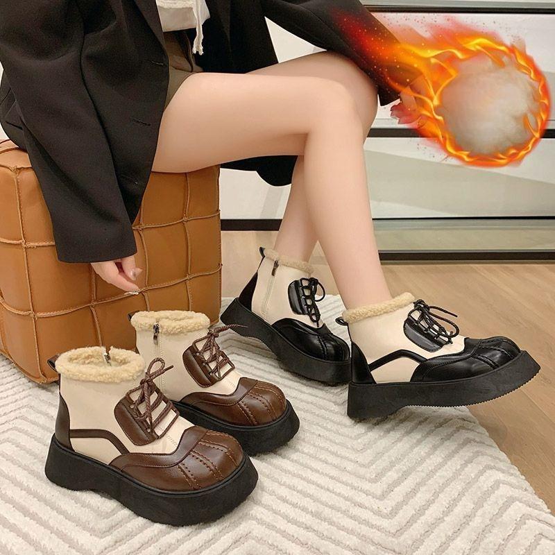 Women's Soft Sole Winter Warm Fur One Snow Boots Padded Lined Ankle Boots Anti-slip Hiking Casual Sports Cotton Boots Martin Boots