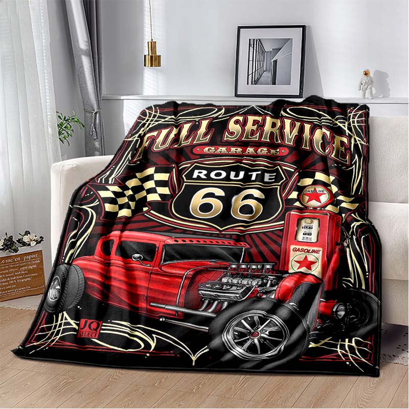 HD Vintage Route 66 Americká Historická Mateřská Silnice Tištěnádeka Domácí Extra Velká Měkká Potah na Rozkládací Pohovku Cestovnídeka Dárek