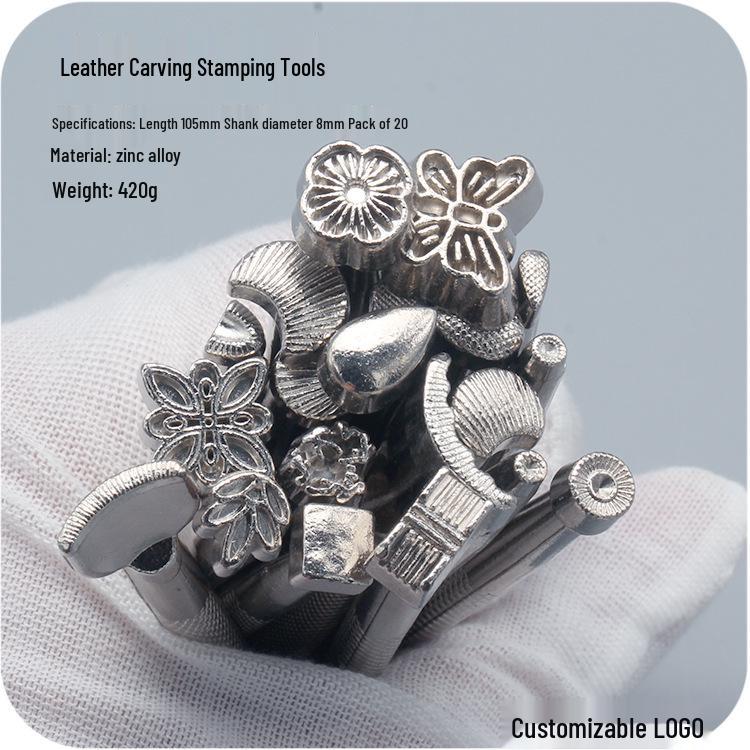 20-Piece Leathercraft Tool Set: Carving, Stamping, Embossing Tools for Handmade Leather Bags and Models.