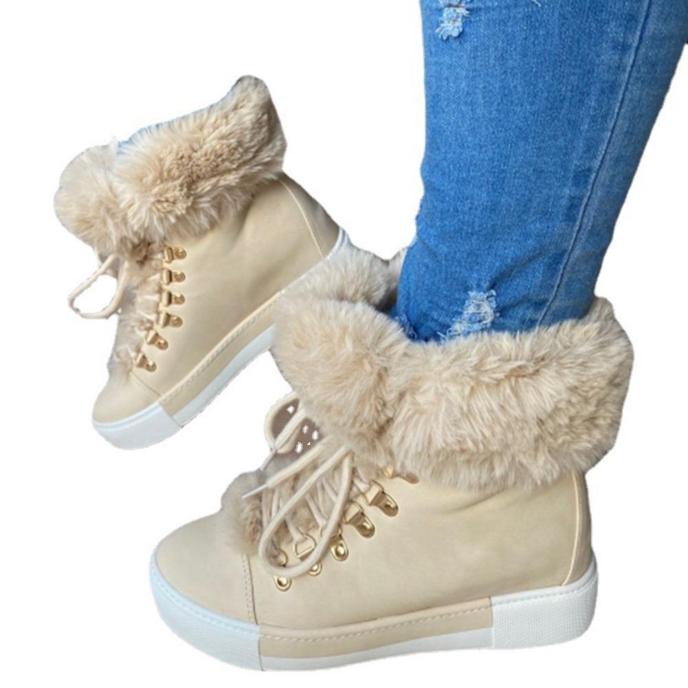 Fashion Women's Boots 2025 Christmas New Fashion Lace-Up Fuzzy Detail Lined Ankle Boots Casual Daily Round Toe Flat Boots