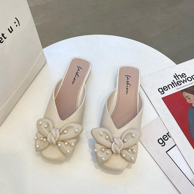 New bow bag head wearing slippers women's summer casual fashion one pedal muller shoes lazy half slippers