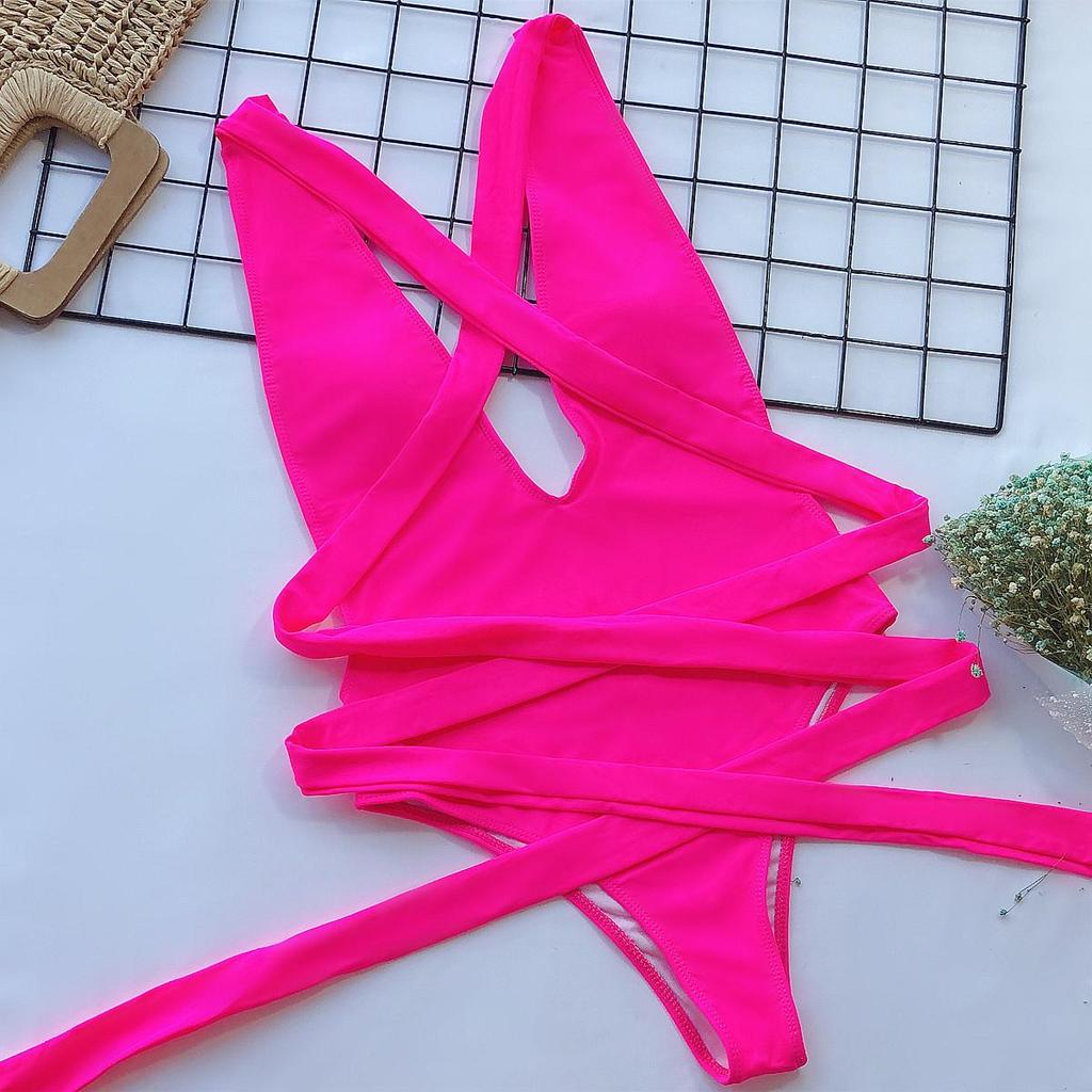 Sexy Deep V Neck Swimwear Backless Bandage One Piece Swimsuit Monokini Badpak Bathing Suit