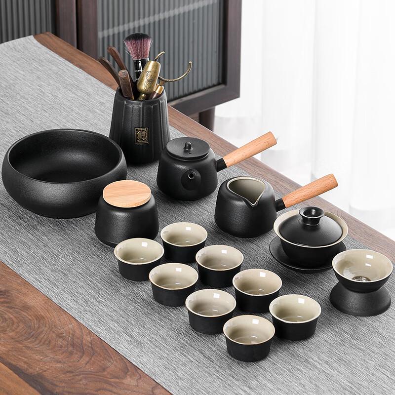 Lainuo Japanese Black Pottery 15-Piece Tea Set