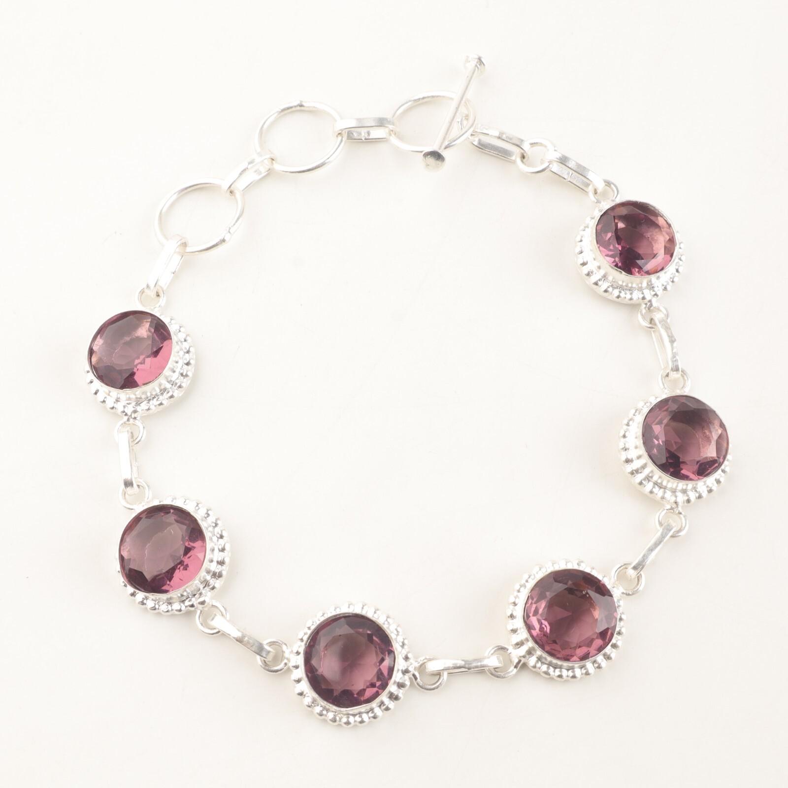 

Rhodolite Gemstone 925Sterling Silver Jewelry Handmade Bracelet 9 Birthday Gift RB-9-16