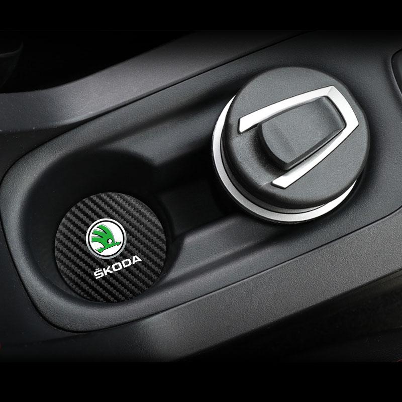 2Pcs Car Coaster Water Cup Anti-slip Pad Auto Accessories For Skoda Octavia Kodiaq Fabia Superb Karoq Yeti Mk3 Vrs