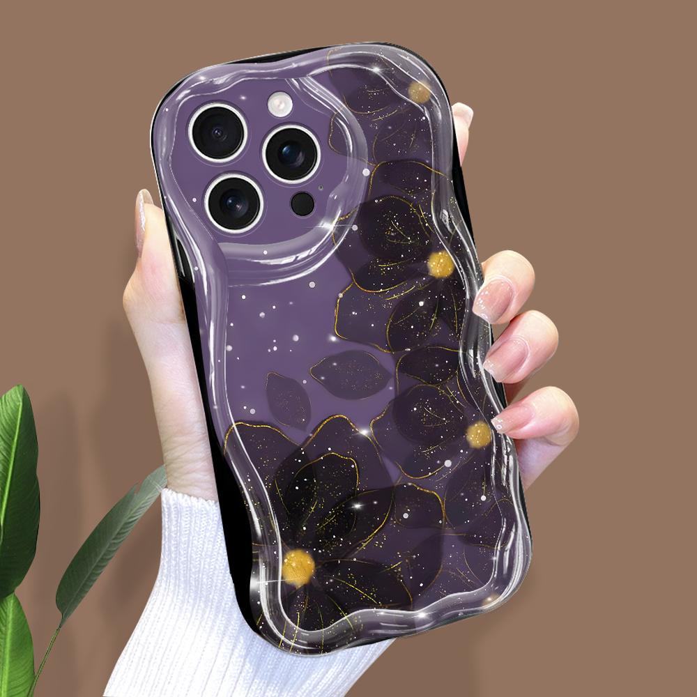 For iPhone 16 15 14 Samsung S25 S24 S23 A06 A13 A14 A15 A16 A55 Redmi 14C 13C Note 14 13 12 Cream Texture Wavy Edge Flower Design Soft Phone Case