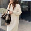LYRIA Solid Color Polo Neck Turtleneck Dress, New Autumn and Winter Style, Suitable for Overcoats, Long Knee-length Loose Thick Knitted Sweater Dress.