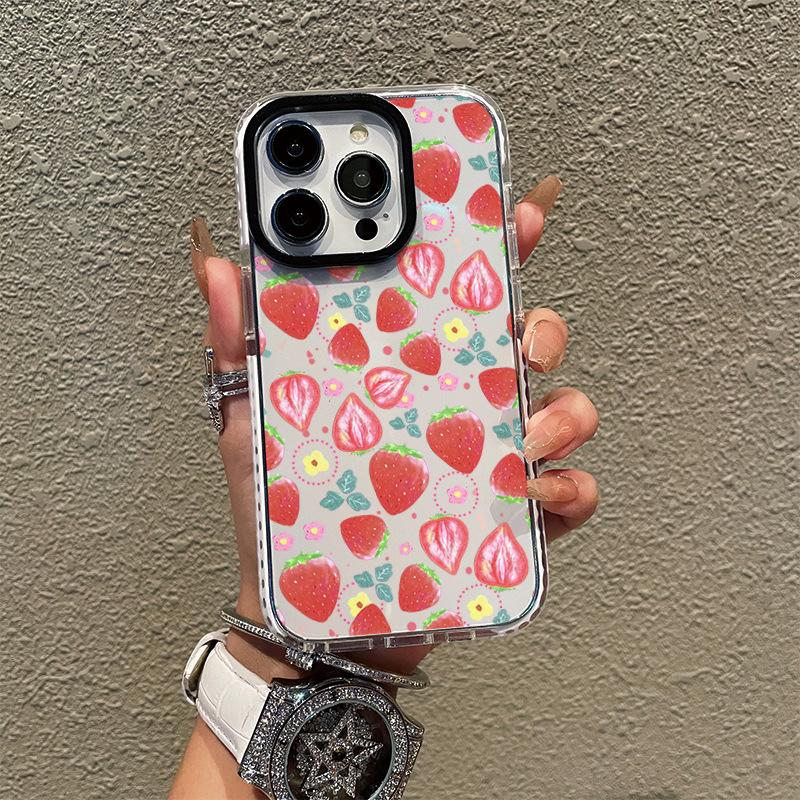 Ins Wind Strawberry Mobile Phone Case Apple 15pro Summer New Transparent Case iPhone17 Anti-drop Soft Case 13 Girls