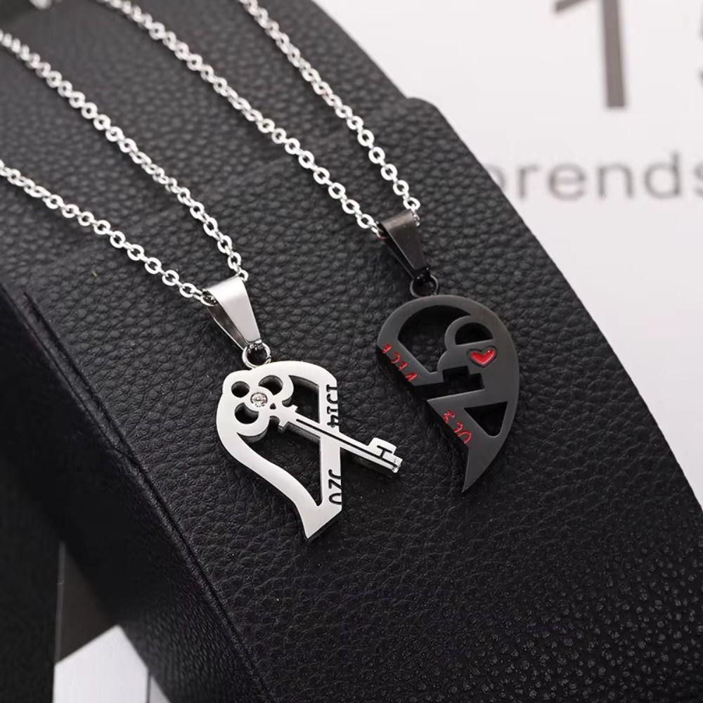 Personalized Design Couple Necklace Fashion Stitching Key Lock Jewelry  Valentine'S Day Gift