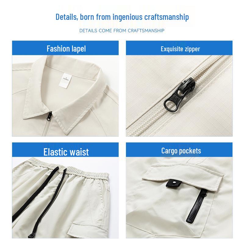 Men's Ice Silk Quick-Dry Half-Zip Polo & Shorts Set - Summer Lapel Casual Workwear